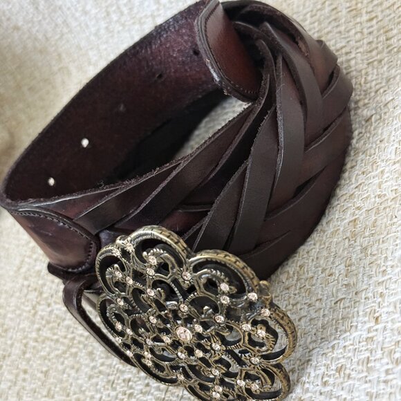 Tommy Bahama Belt Women\'s Dark Brown Braided Genuine Leather Metal Crystal Buckl main image 8